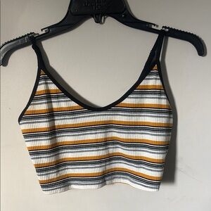Striped Ribbed Crop Top - Black, White, Yellow